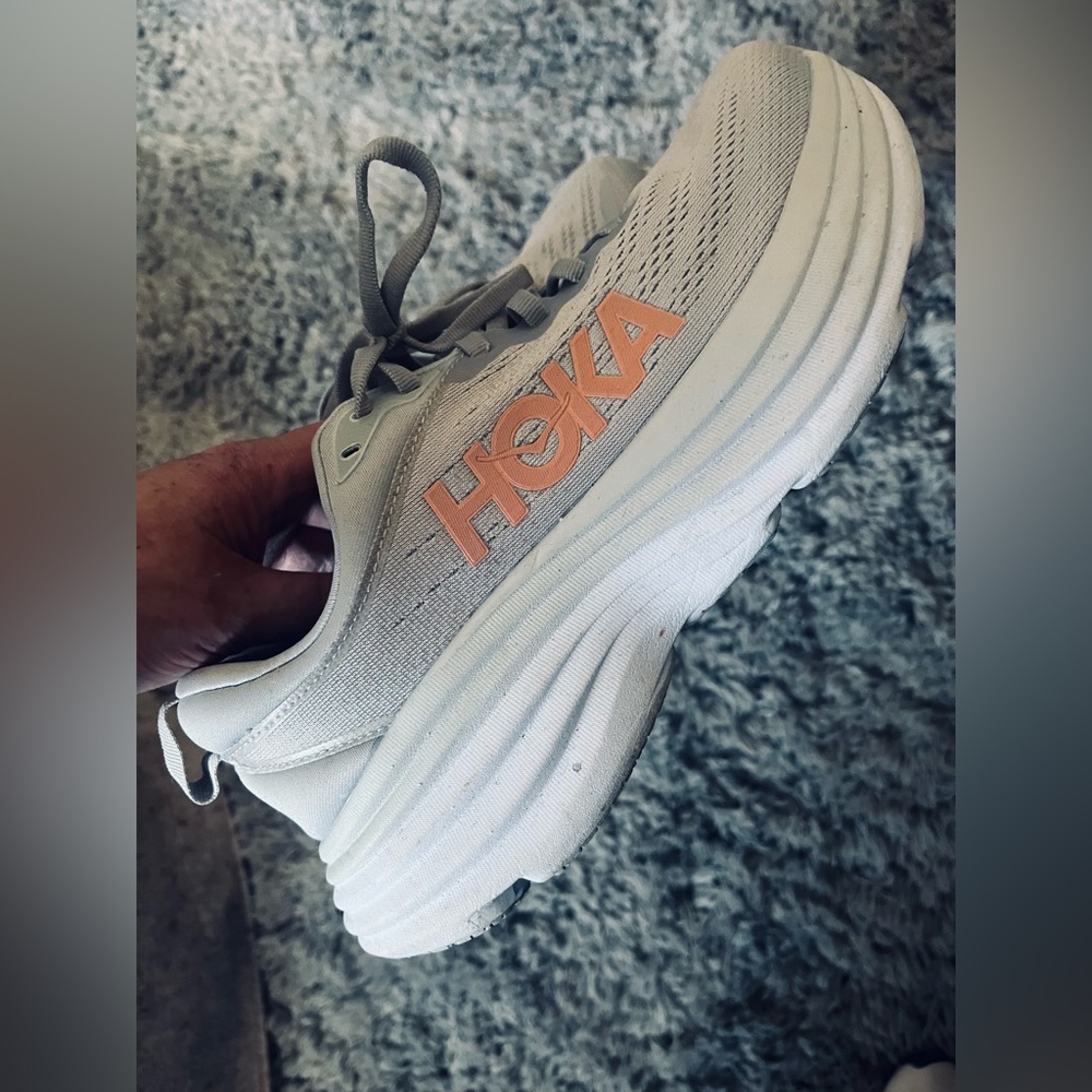 Women’s Hoka Bondi 8 running shoes, grey, as 8.5 like new